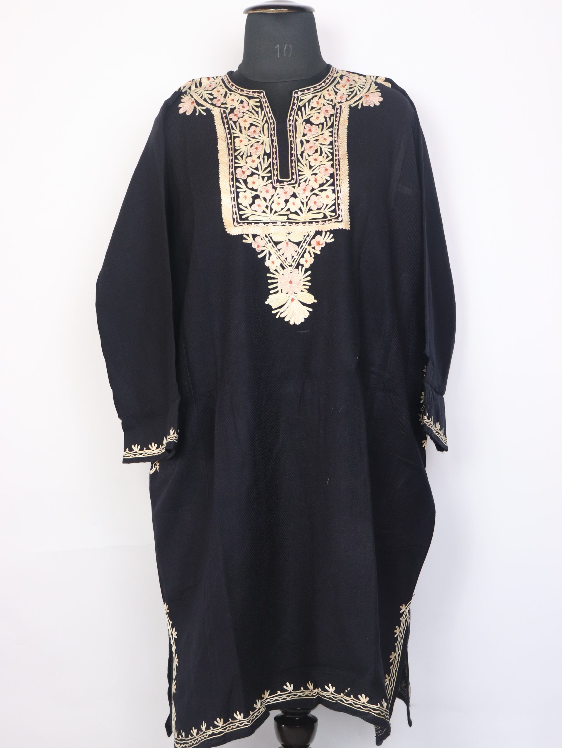 Usma Black Kashmiri Cashmilon Wool Pheran For Women With Aari Embroidery