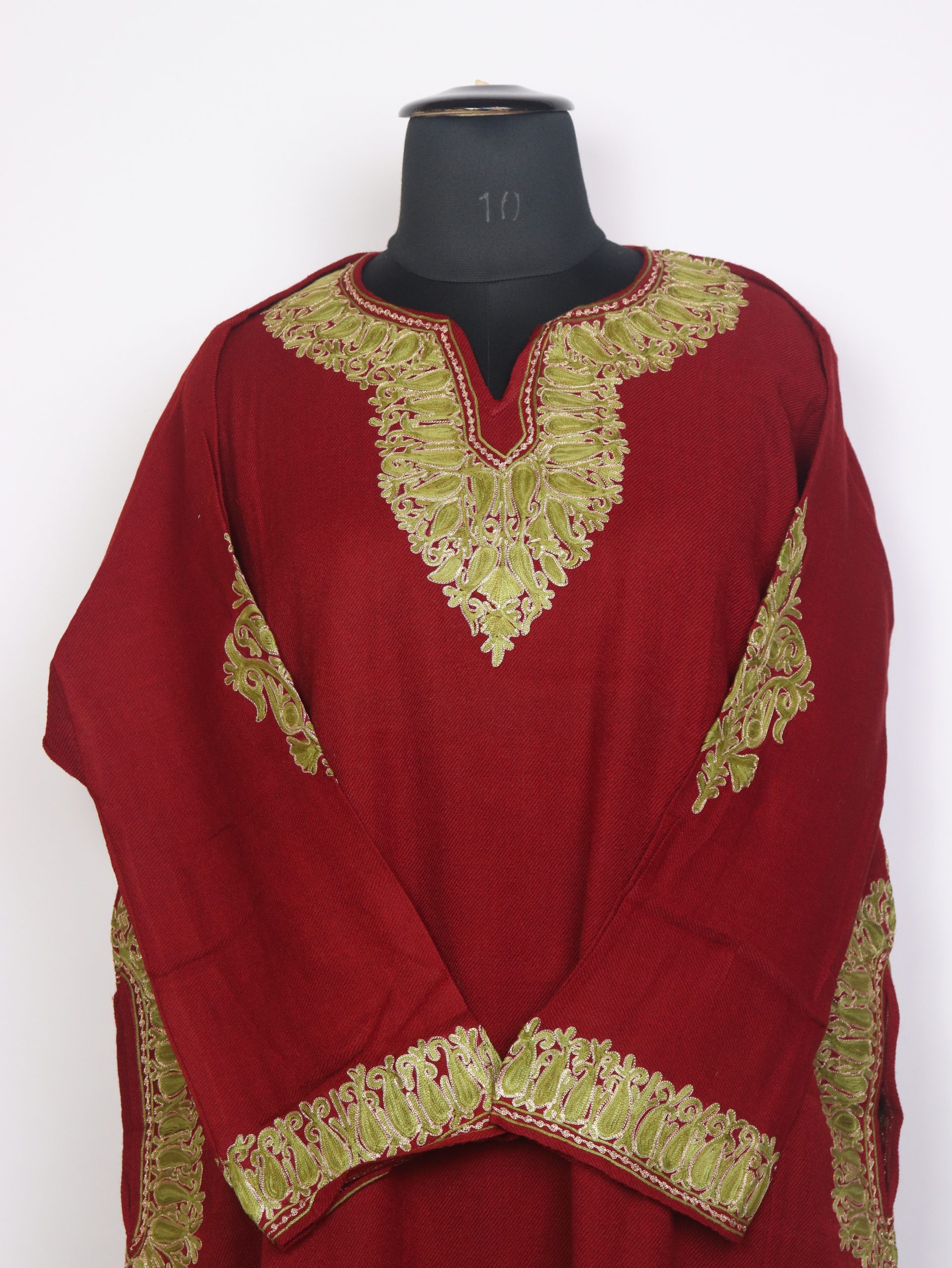Mahira Maroon Kashmiri Cashmilon Wool Pheran For Women With Aari And Zari Work - Image 2