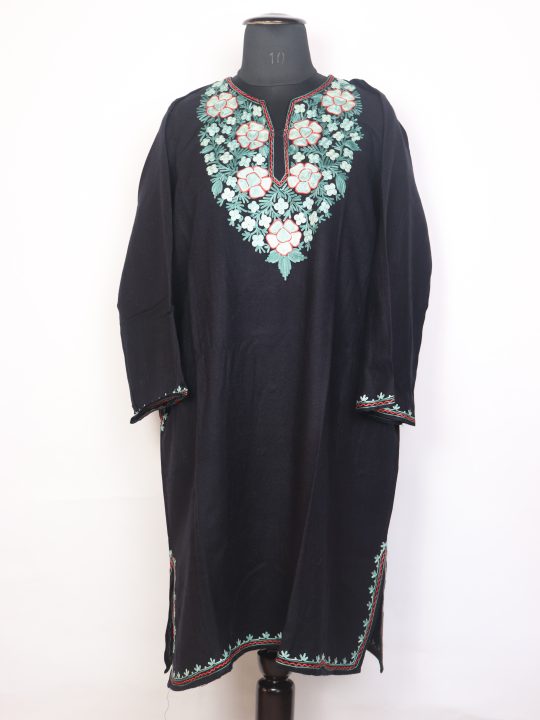 Sakoon Black Kashmiri Cashmilon Wool Pheran For Women With Aari Kadhai
