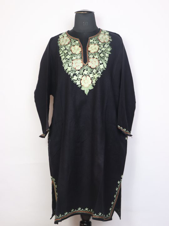 Sayima Black Kashmiri Cashmilon Wool Womens Aari Work Pheran