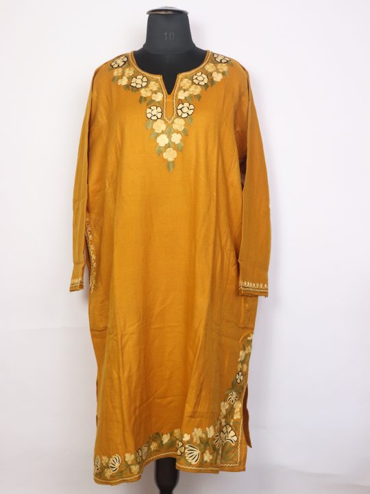 Rooh Yellow Kashmiri Pheran Cashmilon Wool Aari Embroidery