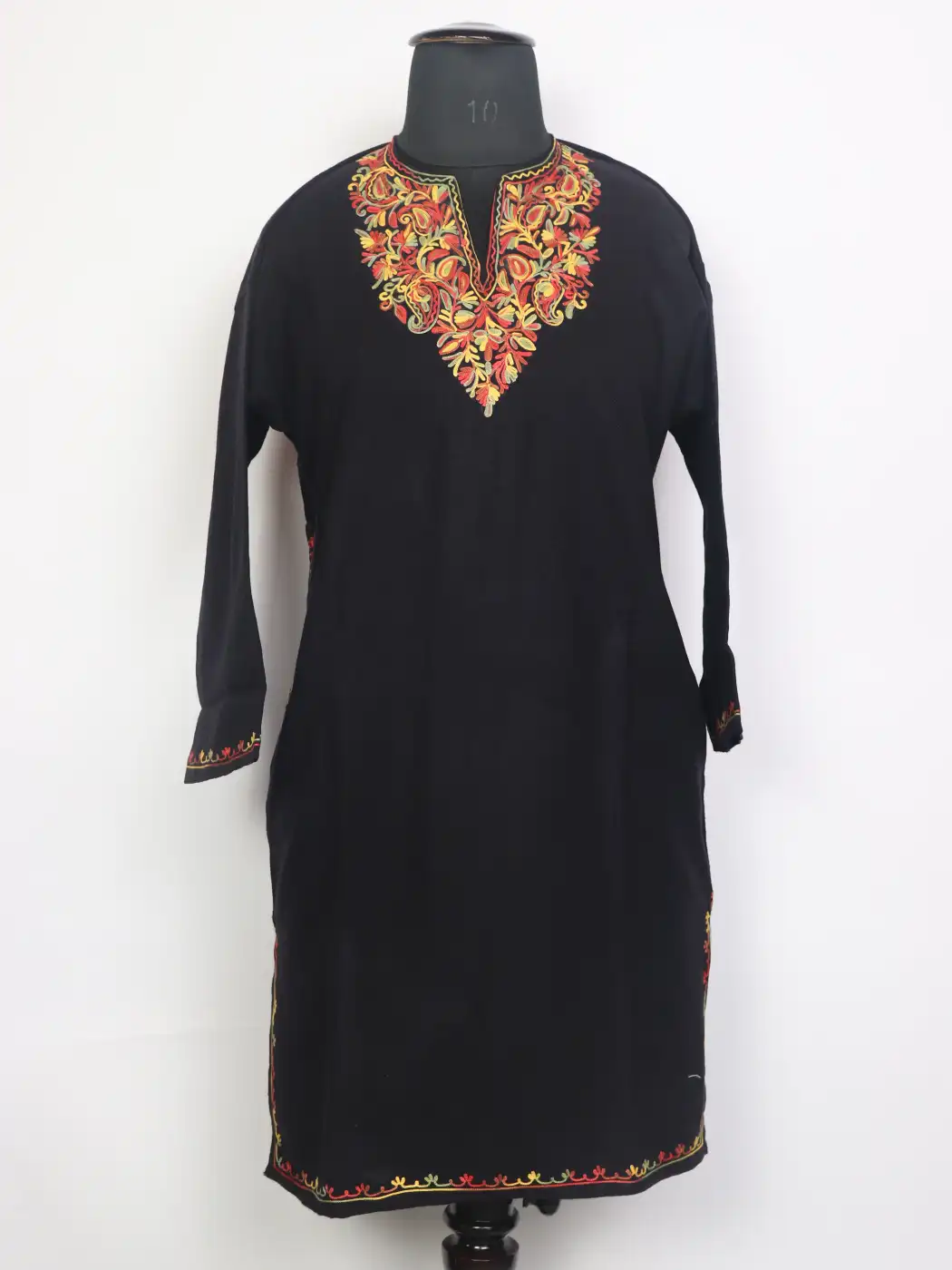 Ibtisam Black Kashmiri Girls Pheran in Cashmilon Wool with Aari Work (12 to 13Y)