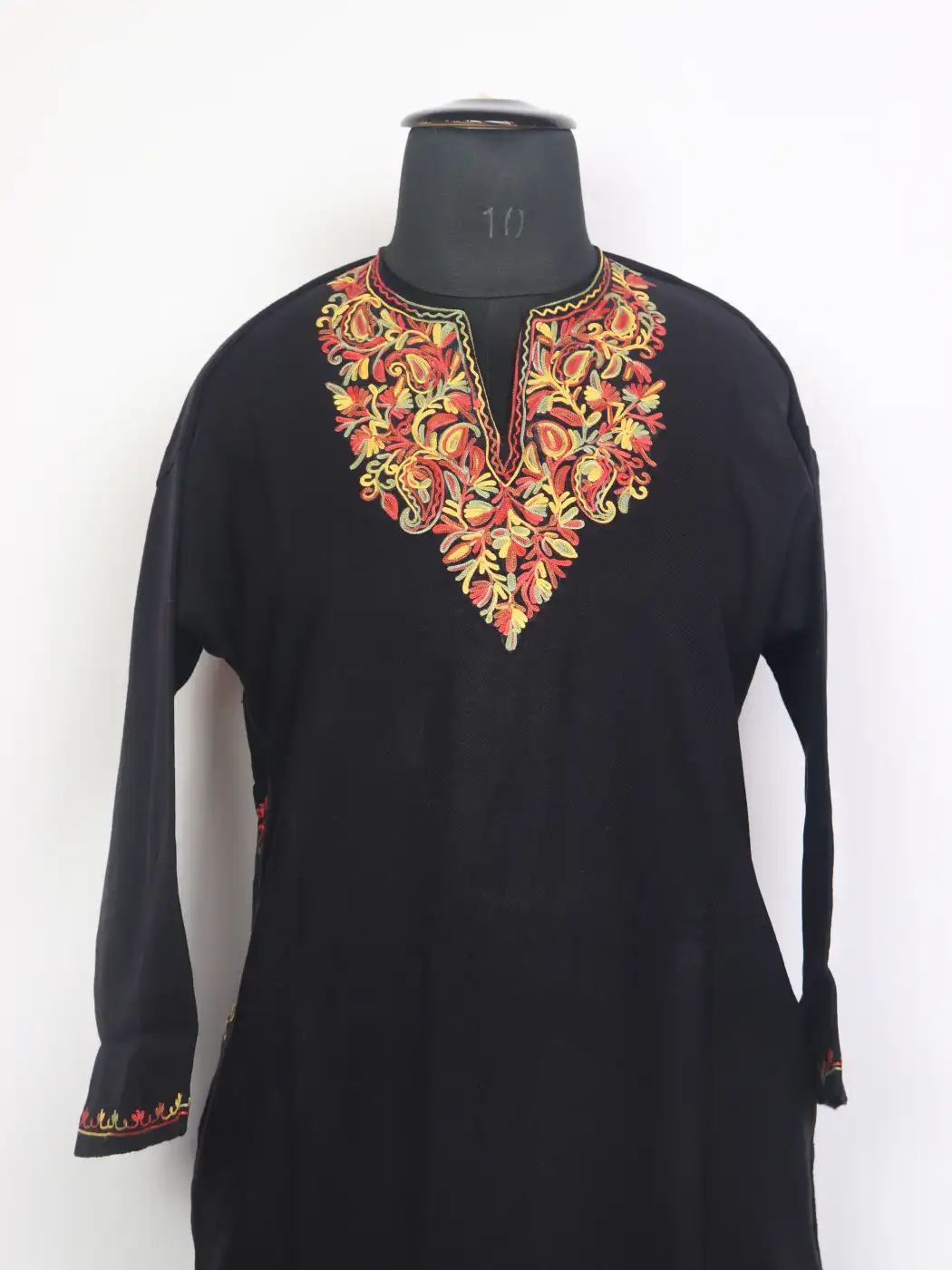 Ibtisam Black Kashmiri Girls Pheran in Cashmilon Wool with Aari Work (12 to 13Y) - Image 2