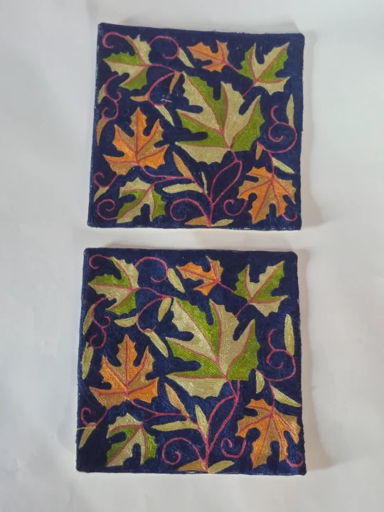 Inara Kashmiri Blue Handmade Chain Stitch Silk Thread Cushion Cover | Set of 2| 12*12 Inches - Image 2