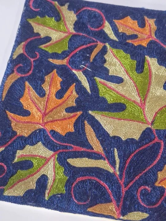 Inara Kashmiri Blue Handmade Chain Stitch Silk Thread Cushion Cover | Set of 2| 12*12 Inches - Image 3