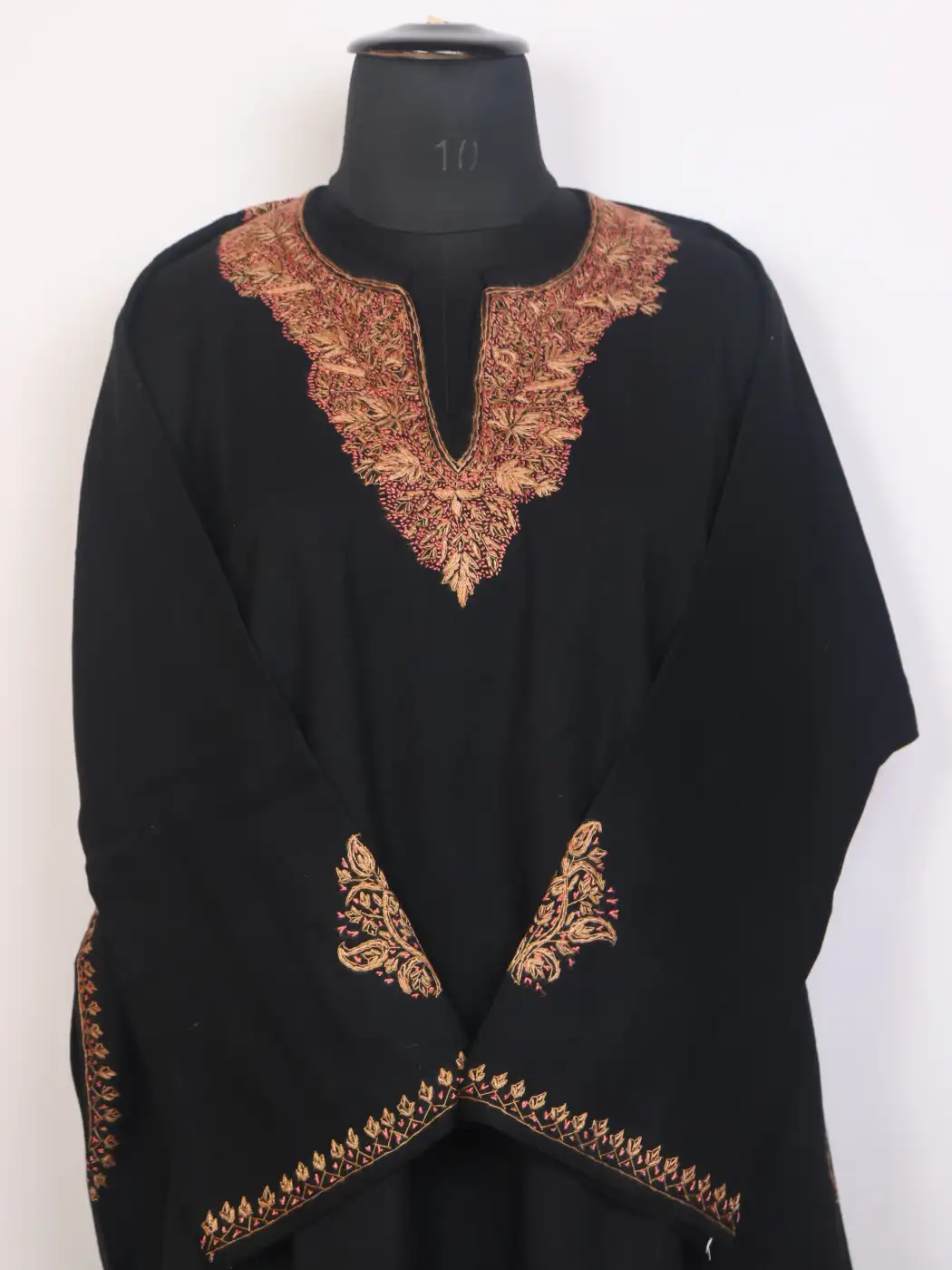 Inara Black Kashmiri Hand Sozni Pheran in Raffal Wool - Image 2