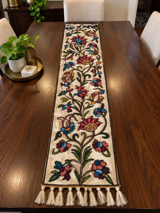 Sopar Kashmiri Wool Thread Embroidery Chain Stitch Handmade  Runner 4*1.5ft