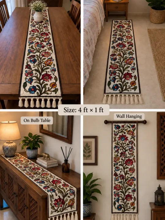 Sopar Kashmiri Wool Thread Embroidery Chain Stitch Handmade  Runner 4*1.5ft - Image 2