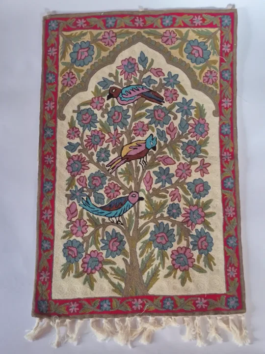 Inshira Chain Stitch Kashmiri Embroidered Tree of Life Wall Hanging 3 by 2 Feet