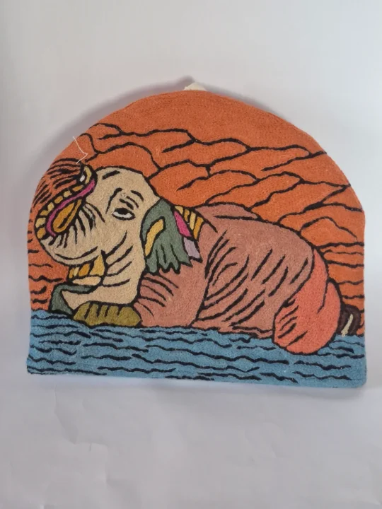 Iradat Kashmiri Handmade Elephant Chain Stitch Wool Thread Tea Cozy