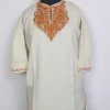 Jahida Kashmiri Girls Pheran in Off White Cashmilon Wool with Aari Work (7 to 8Y)