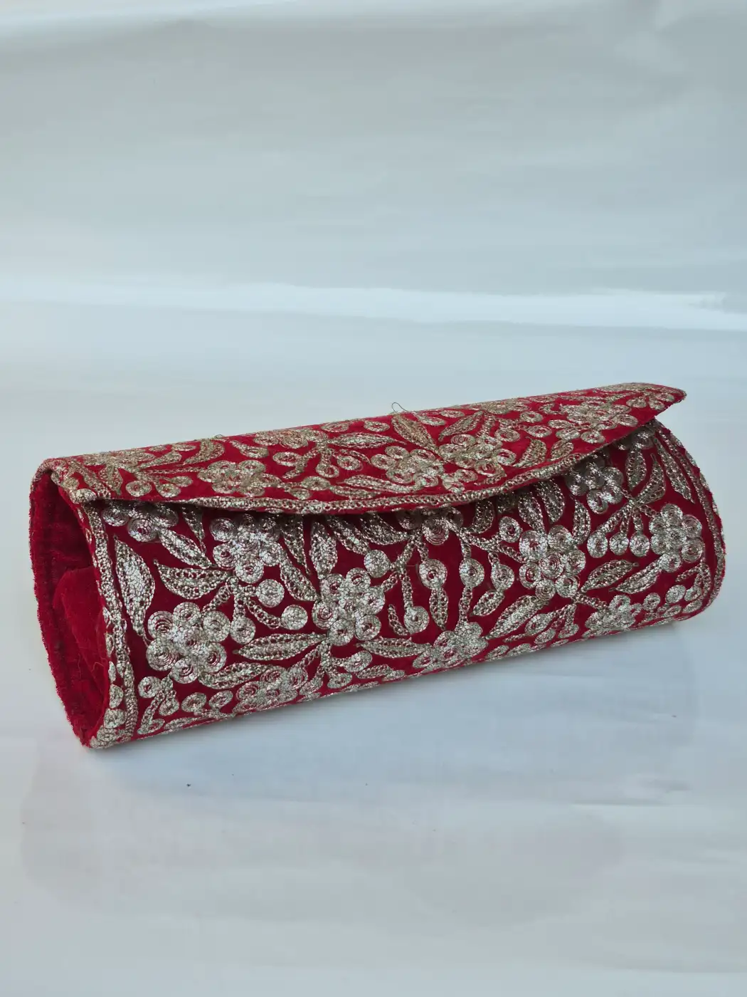 Javeria Red Kashmiri Clutch Bag with Botte Tilla Work