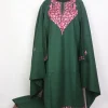 Juhi Kashmiri 3pc Green Hand Sozni Paper Machie Style Pheran Set in Raffal Wool