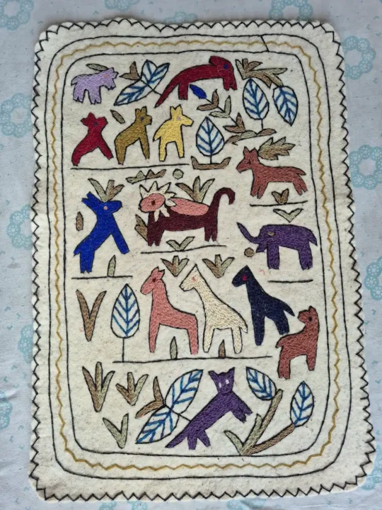 Jungle E Manzar Kashmiri Wool Embroidered Multicolour Namda Rug 3×2 Feet