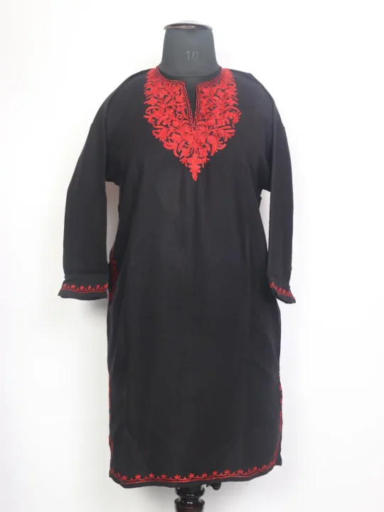 Kainat Kashmiri Girls Pheran in Black Cashmilon Wool with Aari Work(12 to 13Y)