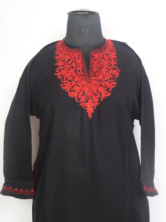 Kainat Kashmiri Girls Pheran in Black Cashmilon Wool with Aari Work(12 to 13Y) - Image 2