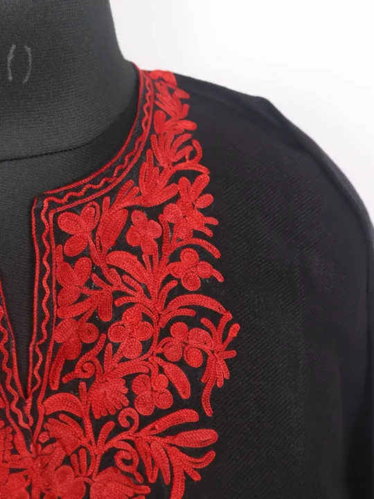 Kainat Kashmiri Girls Pheran in Black Cashmilon Wool with Aari Work(12 to 13Y) - Image 3