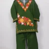 Kashifa Dark Green Kashmiri Girls 2pc Pheran Set With Aari Work In Cashmilon Wool (1 to 2Y)
