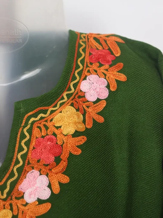 Kashifa Dark Green Kashmiri Girls 2pc Pheran Set With Aari Work In Cashmilon Wool (1 to 2Y) - Image 3