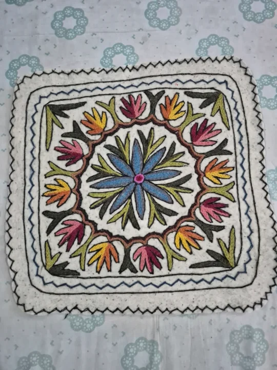 Rahim Kashmiri 2-Ft Square Handmade Namda Rug With Embroidery
