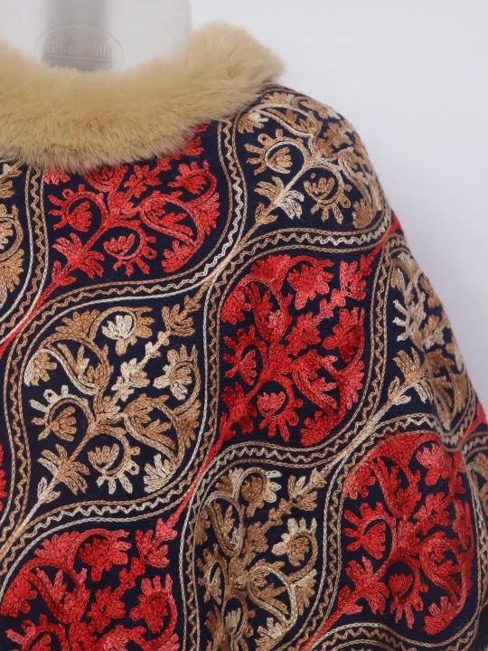 Kashmiri Afsa Beige Girls Fur Poncho Cashmilon Aari Embroidery - Image 2