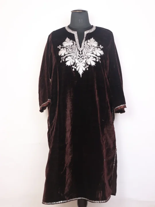 Kashmiri Shafaq Brown Velvet Botte Tilla Embroidered Pheran