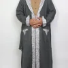 Kashmiri Shahkaar Cashmilon Wool Gown for Men | Grey Bathrobe with Aari Embroidery