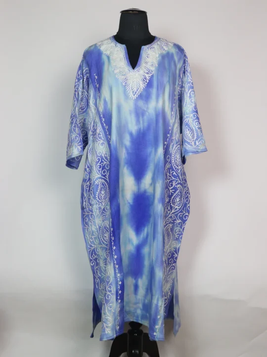 Tangmarg Kashmiri Tie-n-Dye Pheran In Cashmilon Wool For Women With Aari Work