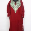 Gulmarg Kashmiri Pheran In Maroon Cashmilon Wool For Women With Aari Kadhai