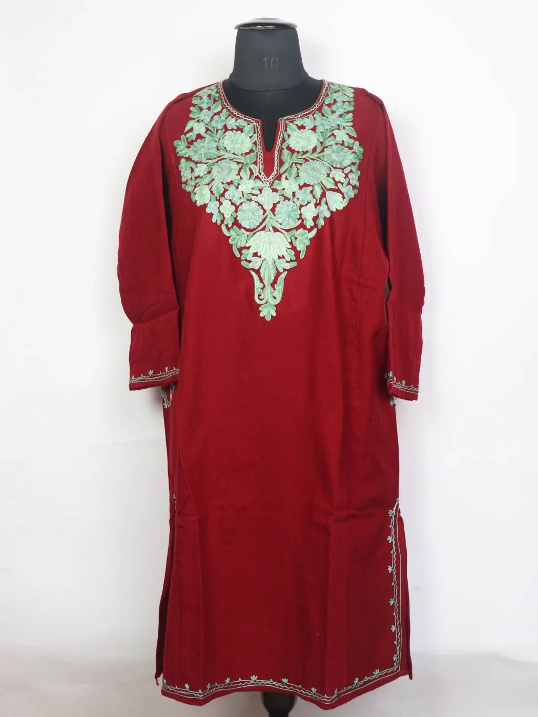 Gulmarg Kashmiri Pheran In Maroon Cashmilon Wool For Women With Aari Kadhai