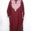 Kashmiri Pheran In Maroon Cashmilon Wool For Women Iqra With Aari Work