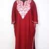 Maroon Kashmiri Pheran In Cashmilon Wool For Women With Aari Work Zooni