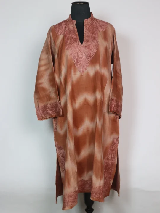 Kashmiri Tie-n-Dye Pheran In Cashmilon Wool For Women With Aari Work Gulmarg