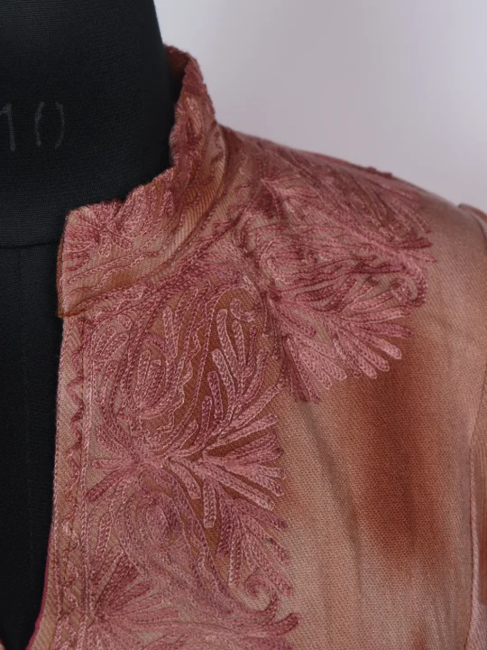 Kashmiri Tie-n-Dye Pheran In Cashmilon Wool For Women With Aari Work Gulmarg - Image 3