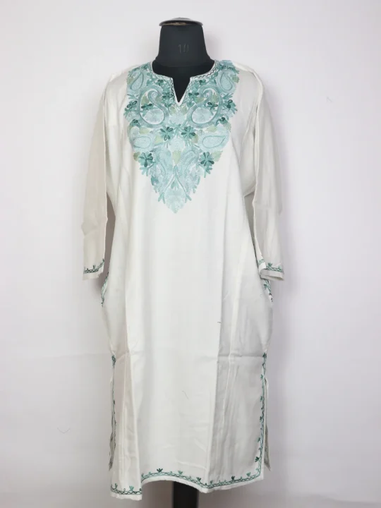 Gulshan Kashmiri Pheran In Cream Cashmilon Wool For Women With Aari Work
