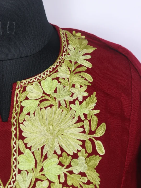 Bisma Kashmiri Pheran In Maroon Cashmilon Wool For Women With Aari Kaam - Image 3