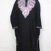 Kashmiri Pheran In Black Cashmilon Wool For Women Mehar With Aari Kaam