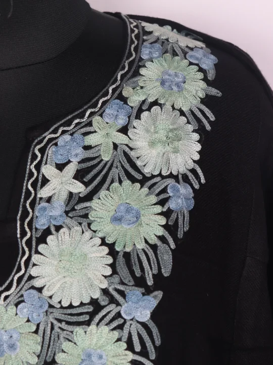 Kashmiri Pheran In Black Cashmilon Wool For Women Yasmeen With Aari Work - Image 3