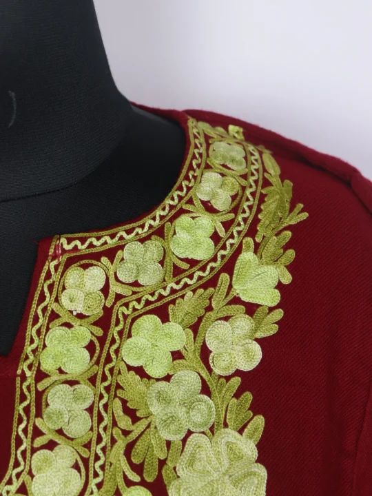 Kashmiri Pheran In Maroon Cashmilon Wool For Women Tanseen With Aari Work - Image 3