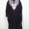 Kashmiri Pheran Badam In Black Cashmilon Wool For Women With Aari Embroidery