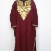 Kashmiri Doon Pheran In Wine Cashmilon Wool For Women With Aari Embroidery