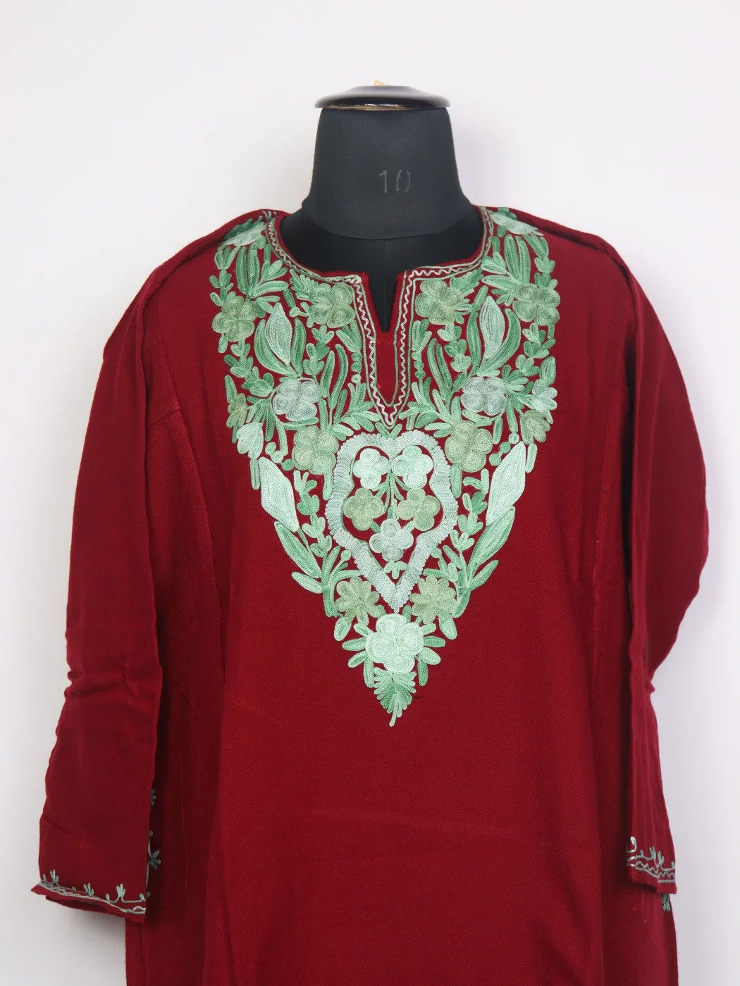 Bilqis Kashmiri Pheran In Maroon Cashmilon Wool For Women With Aari Kadhai - Image 2