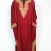 Kashmiri Jehlum Pheran In Maroon Cashmilon Wool For Women With Aari Kadhai