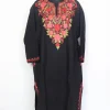 Black Kashmiri Pheran In Cashmilon Wool For Women Mehak With Aari Kaam