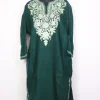 Kashmiri Pheran Aaniya In Green Cashmilon Wool For Women With Aari Embroidery