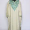 Cream Kashmiri Pheran In Cashmilon Wool For Women With Aari Kadhai Zeba