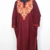 Rifat Kashmiri Pheran In Maroon Cashmilon Wool For Women With Aari Kaam