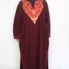 Kashmiri Pheran In Wine Cashmilon Wool For Women Zoon With Aari Work