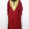 Kashmiri Pheran In Maroon Cashmilon Wool For Women Meekat With Aari Kadhai