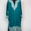 Kashmiri Teal Pheran In Cashmilon Wool For Women With Aari Kaam Afsha